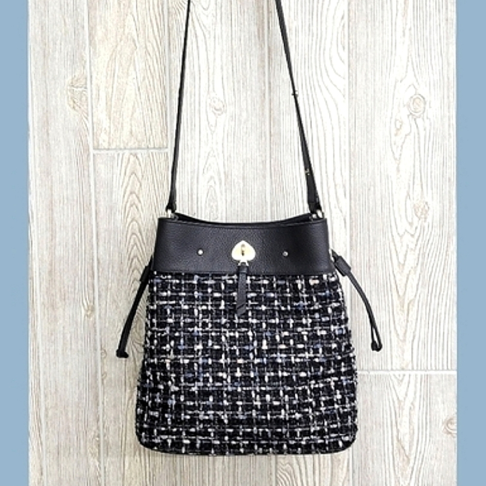 Kate Spade Marti Large Convertible Bucket Bag in Metallic Tweed Retail $399